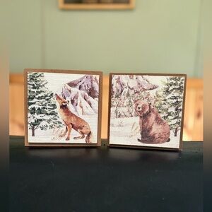 Rustic Wildlife Tapestry like Canvas Art Set